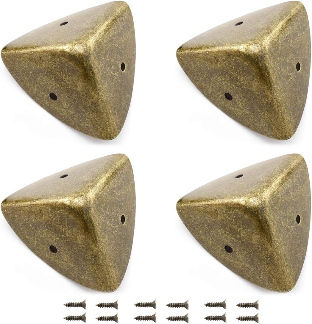 SDTC Tech 4-Pack Zinc Alloy Triangle Corner Protectors 1.58" (40mm) Metal Decorative Edge Guard Safety Cover for Table Suitcase Cabinet Trunk Toolbox
