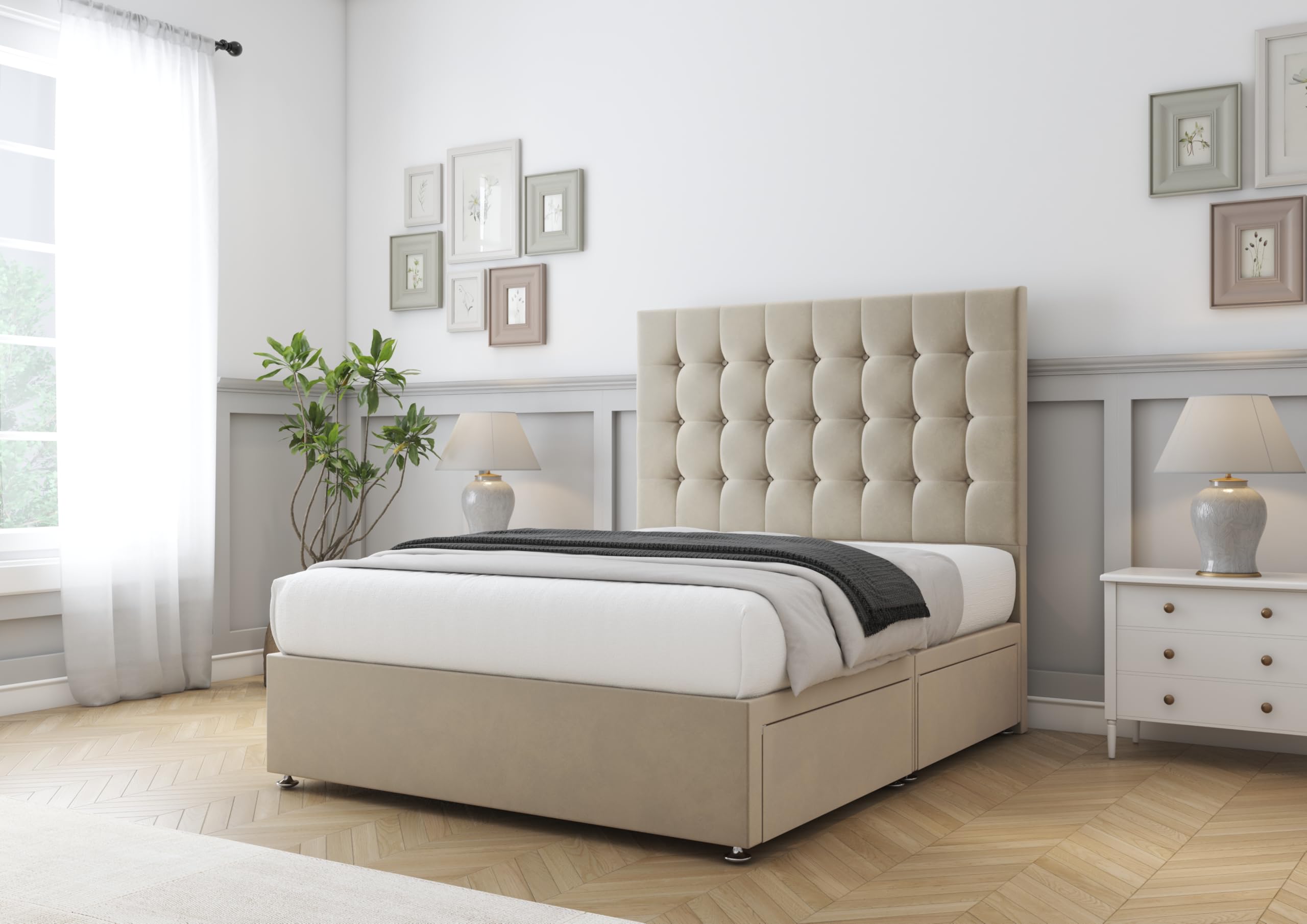 Comfort Beds Savanah Divan Base with No Drawers and Matching 26 inches Headboard without Mattress (Coniston Almond, 2FT6 Small Single)