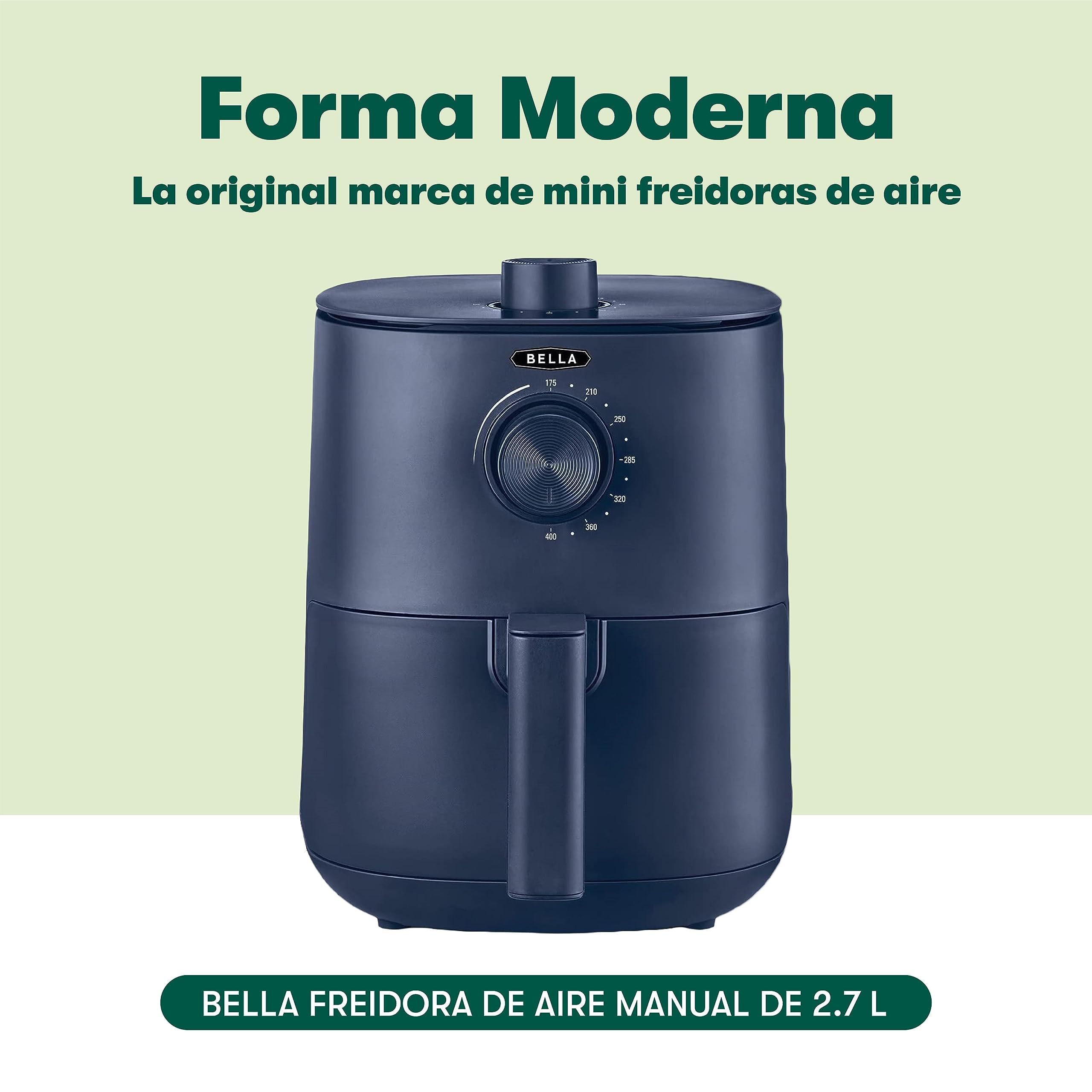 bella Freidora de Aire de 3 L, Sin Precalentamiento, Sin Aceite, Sartén Antiadherente y Bandeja para Elementos Crujientes Aptas para Lavavajillas para Facilitar la Limpieza, Color Azul Mate