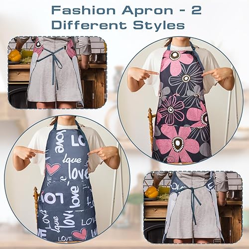 Miniatura 4 de cobee 2 delantales para mujer con bolsillos, delantal impermeable, delantales de cocina ajustables, delantales de cocina para jardín, manualidades,