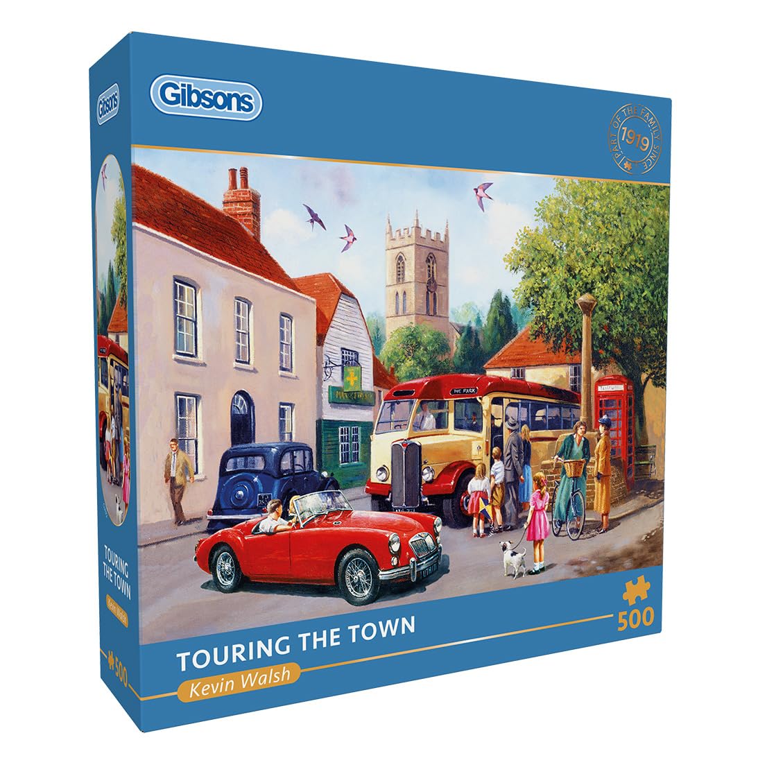 Gibsons Touring the Town 500 Piece Jigsaw Puzzle for Adults, Classic British Motoring Scene by Kevin Walsh