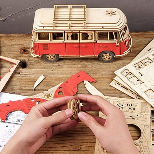 Miniatura 3 de Rompecabezas mecánico de madera 3D, 242 piezas DIY 3D Camper Van Kit de construcción de modelo de madera, regalos de cumpleaños para niños,