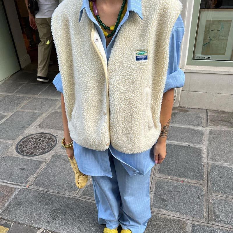 Women Fleece Vest Y2K Kawaii Sleeveless Cropped Cardigan Coquette Fall Clothes Preppy Open Front Button Down Vest Coat2
