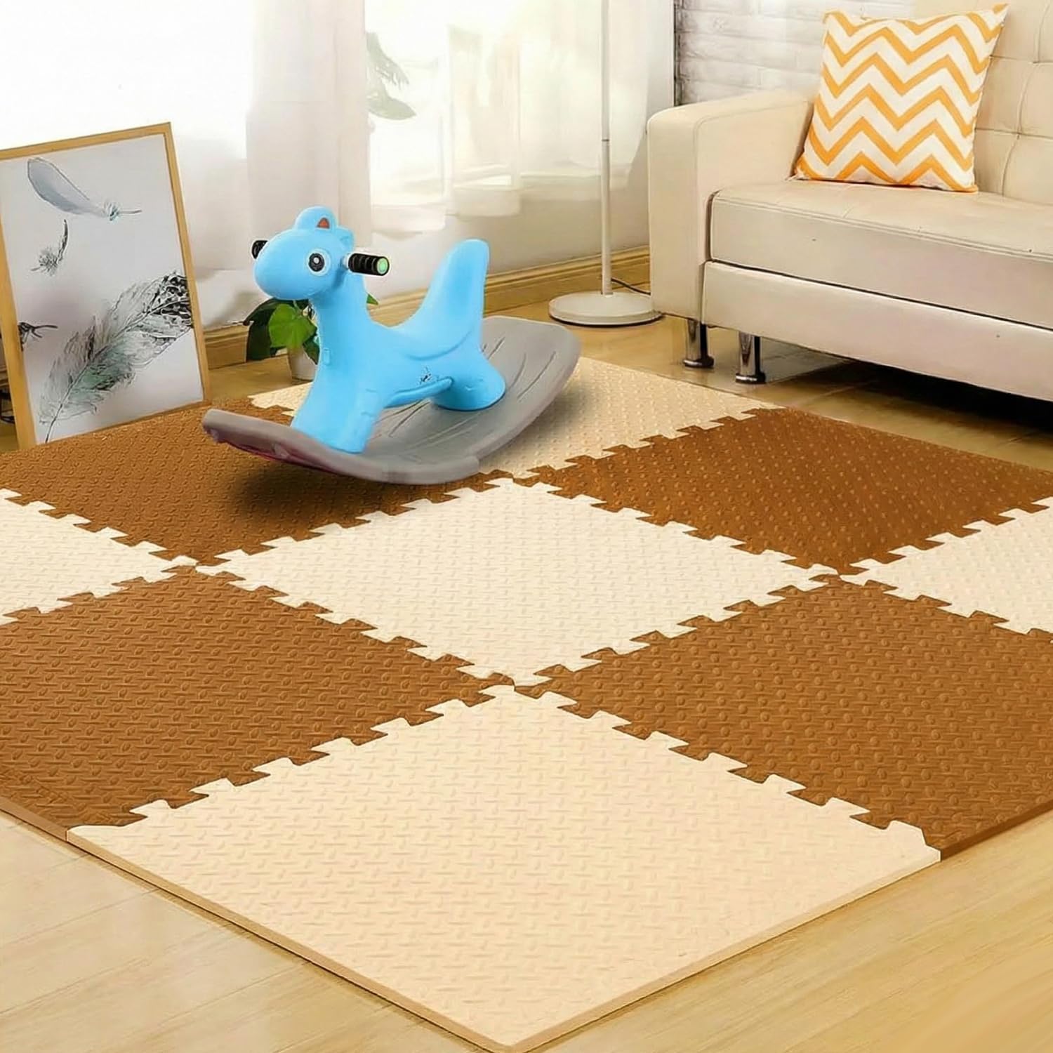 EASY HOME Interlocking Mat - 12mm Thick | 60x60cm 9 Tiles (36 Sq Ft Area) for Kids | Soft & Protective Puzzle Mat for Baby Crawling, Playroom & Exercise-image-43