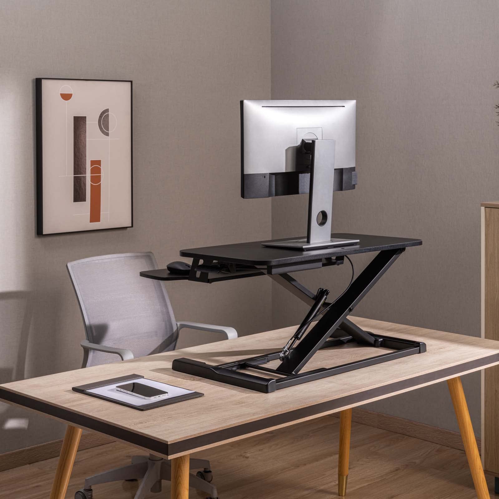 WilTec Toboli Schreibtischaufsatz mit Tastaturablage 80x40cm höhenverstellbares Steh-Sitz-Pult für Monitore