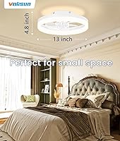Vista 4 de VOLISUN Ventiladores de techo pequeños de 13 pulgadas con luces y control remoto, ventiladores de techo de perfil bajo con luz, luz de techo LED