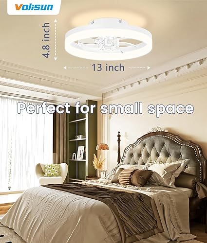 Miniatura 54 de VOLISUN Ventiladores de techo de perfil bajo con luces y control remoto, ventilador de techo empotrado, 3000 K-6500 K, luz LED inteligente sin Negro