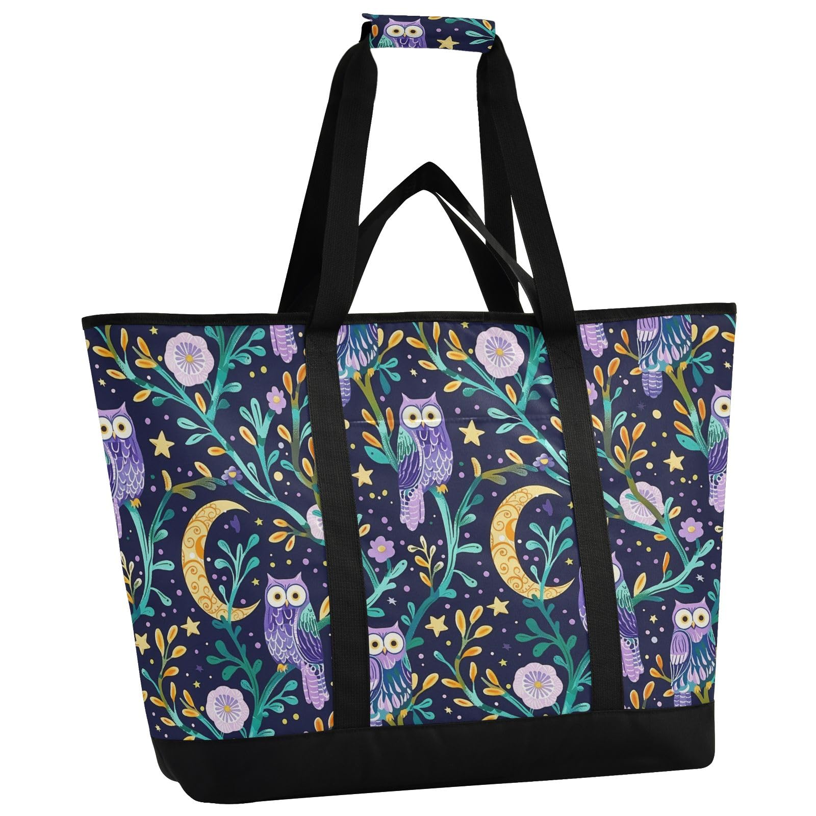 Whimsical Purple Owls - Bolsa térmica térmica reutilizable con cremallera, bolsa térmica grande portátil para viajes o camping