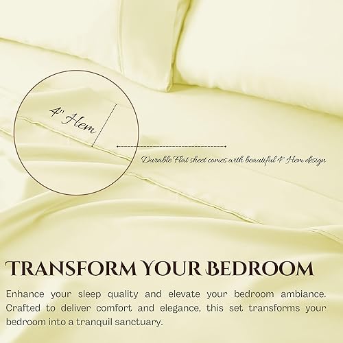 Miniatura 4 de PLAIN PRINTED LINEN Juego de sábanas tamaño individual XL, juego de 4 piezas transpirables y refrescantes, juego de sábanas de enfriamiento de