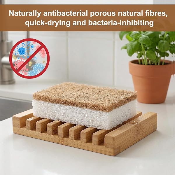 6 Pièces Éponge de Cuisine Naturelle Biodégradable, Éponge à Vaisselle en Cellulose et Noix de Coco, Eponge Naturelle Vaisselle, pour Poêles Antiadhésives, Nettoyer la Cuisine et la Salle de Bain - 5