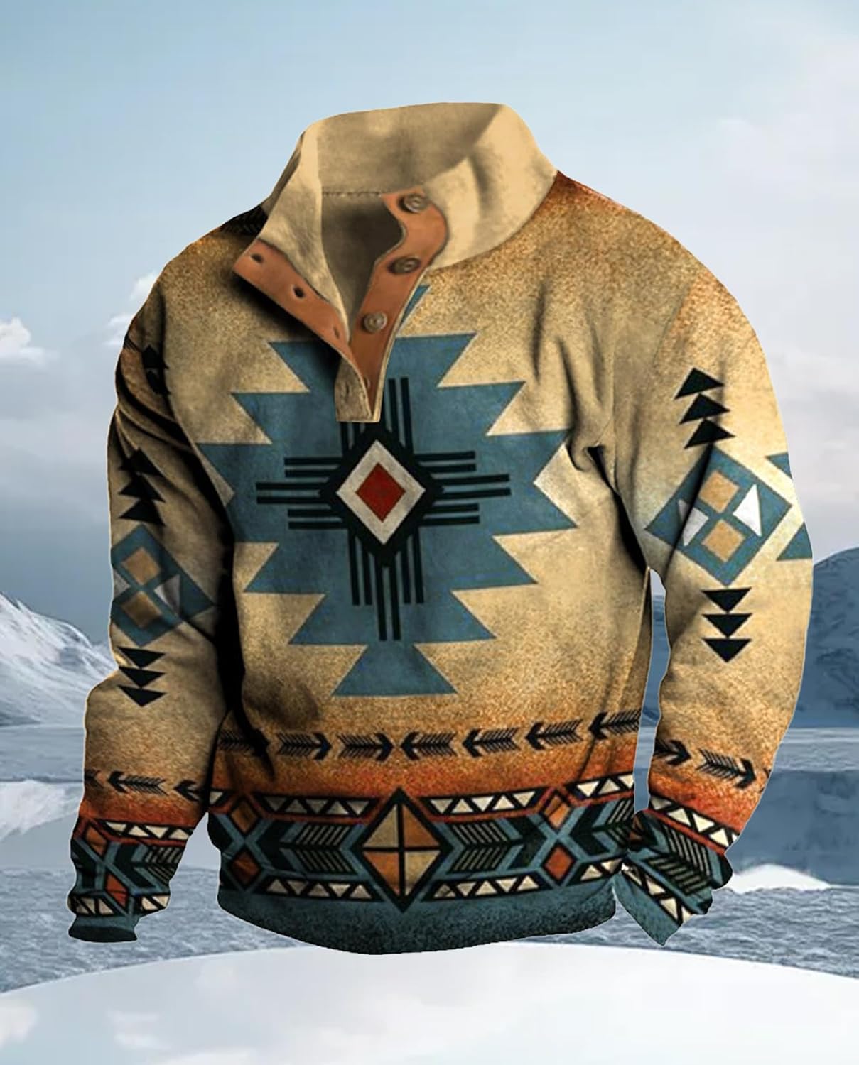 Western Sweatshirts for Men Aztec Ethnic Print Quarter Zip Pullover Fleece Hoodies Casual Stand Collar Sweatshirt - Image 2