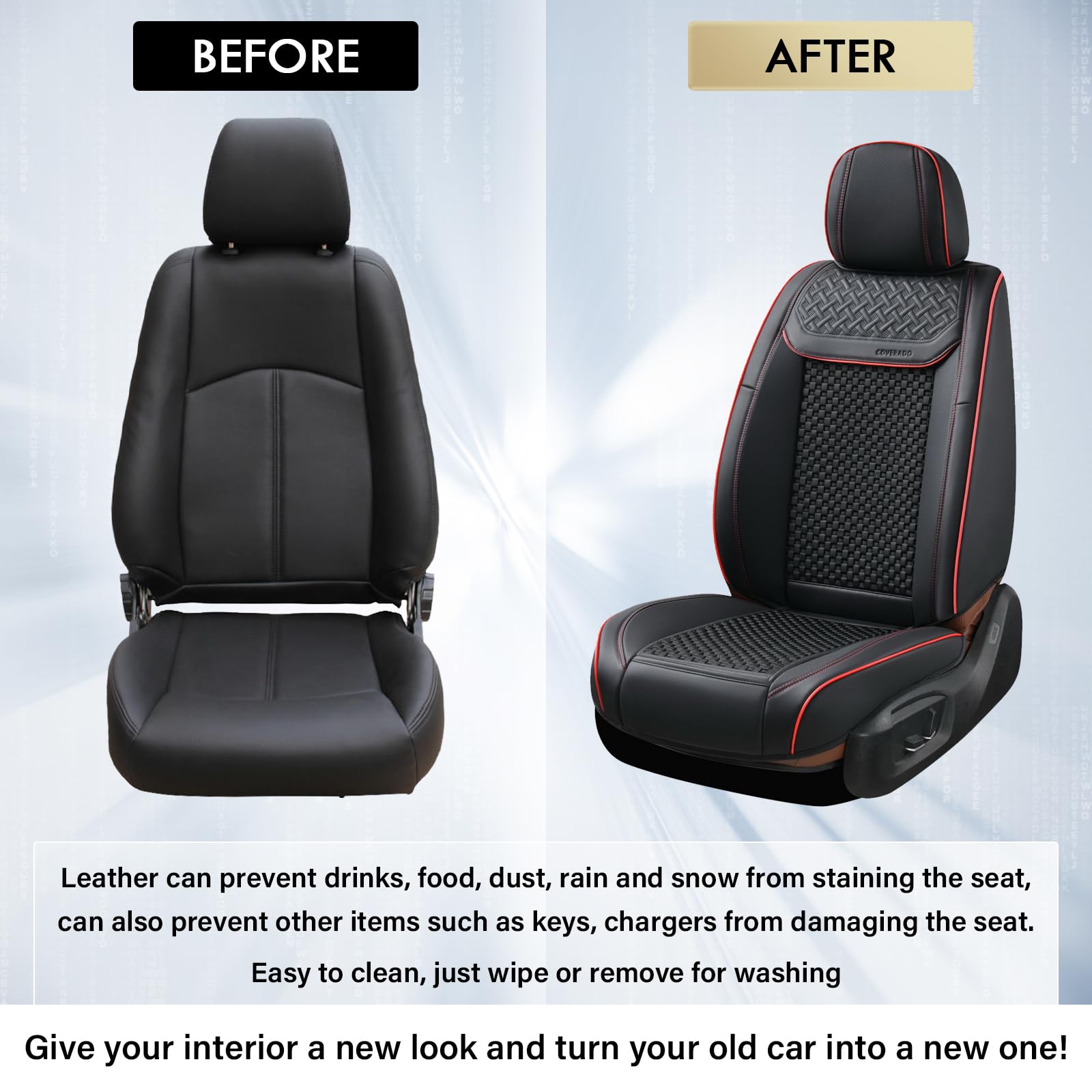 Coverado Car Seat Covers Full Set, 2 in 1 Waterproof Seat Covers for Cars, Leather Car Seat Cover Protector Automotive Seat Covers Universal Fit for Most Cars SUVs and Trucks Car Accessories(Beige)