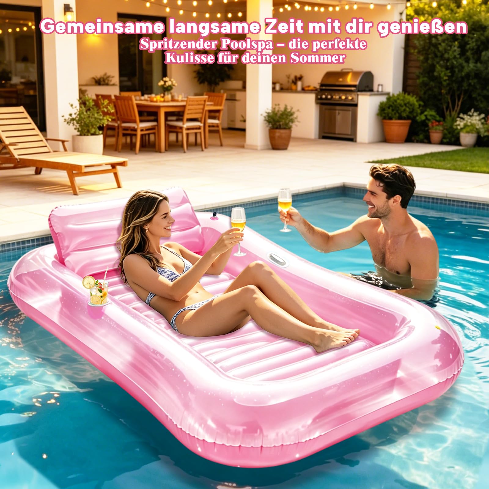 Aufblasbare Tanning Pool, Aufblasbarer Luftmatratze Pool Erwachsene, Aufblasbares Sonnenpool mit Kissen, Luftmatratze Wasser mit Eingebautem Sprinkler für Erwachsene Badebett & Wasserparty