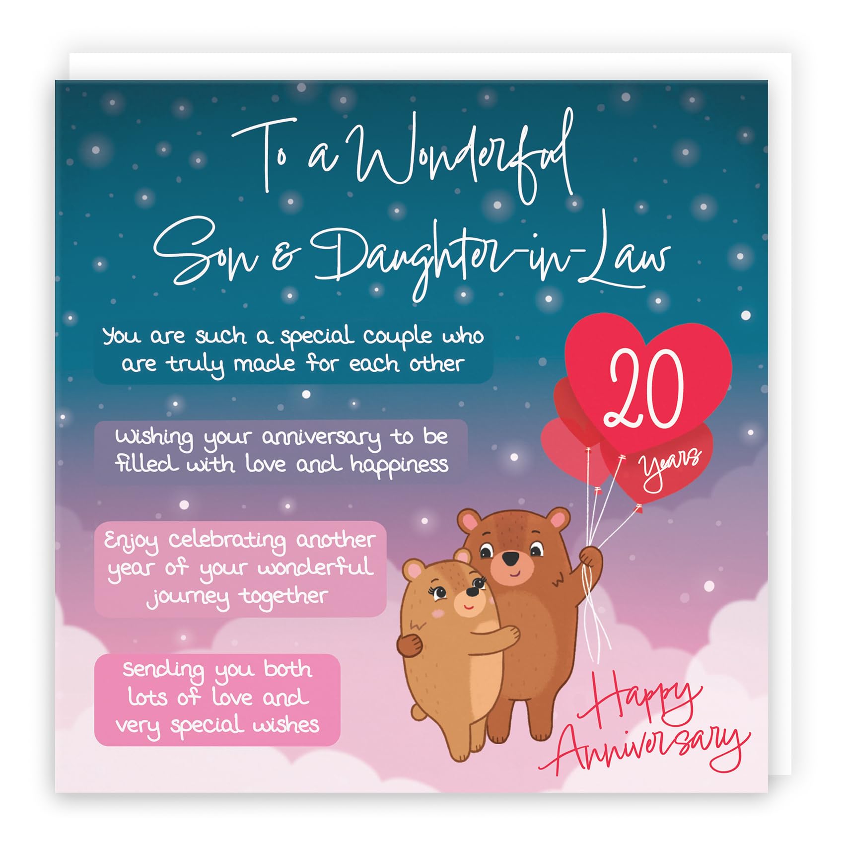 Hunts England, Son And Daughter In Law 20th Anniversary Card, Starry Night, Cute Bears