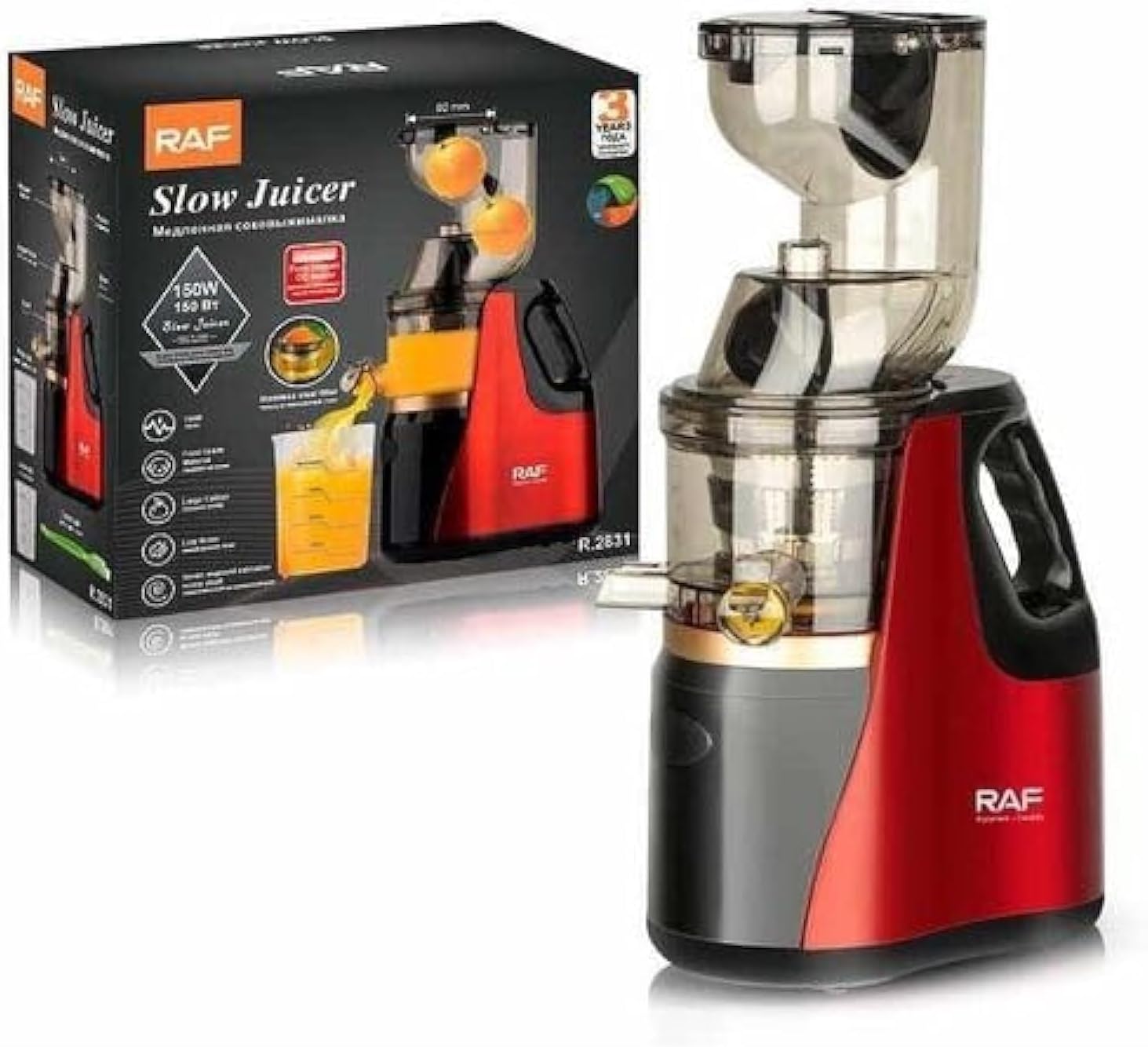 Silvr Crst Slow Masticating Juicer, Cold Press Machine With Higher Yield and Drier Pulp, Easy to Clean, Quiet Motor and Reverse Function