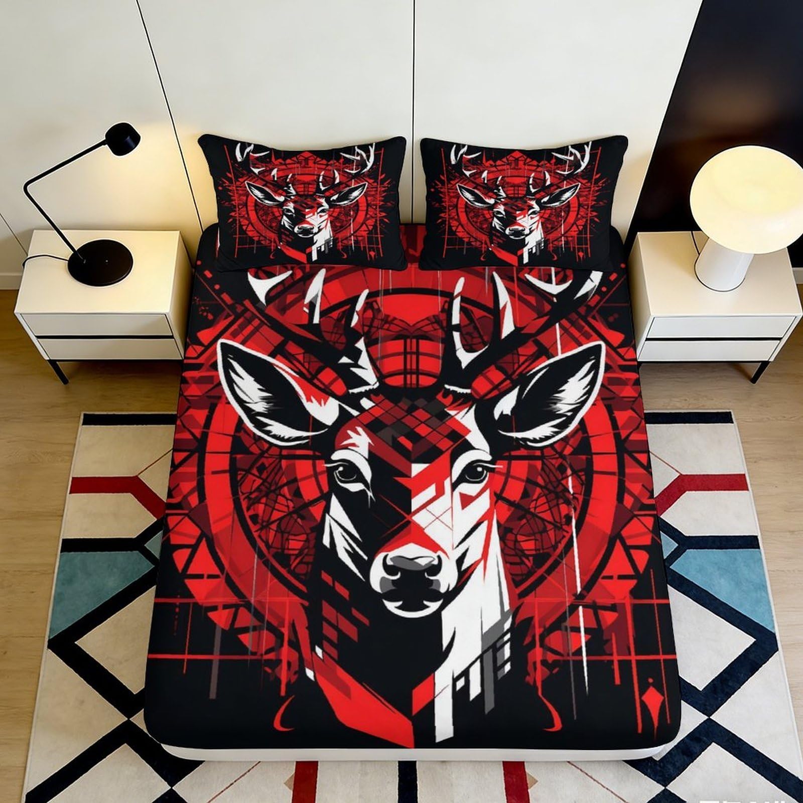 Tjiqhvmrn Style-1 3D Printed Deer Pattern Fitted Sheet Microfiber Deep Pocket For Adults Bedroom Bedding Deer Mattress Fitted Cover Non-Slip Washable 90X200x25cm