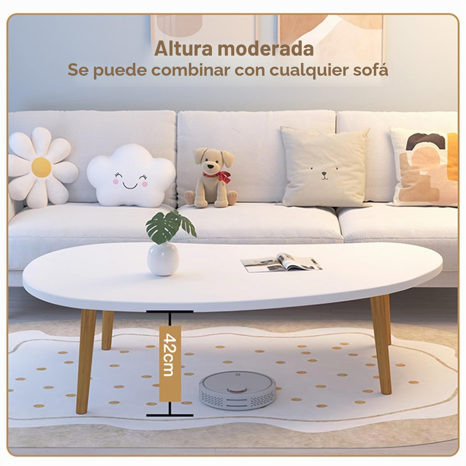 Slish & Functal Table basse convertible en bois 60 x 40 x 42 cm pour salon et canapé, parfaite pour les espaces modernes et la décoration d'intérieur.