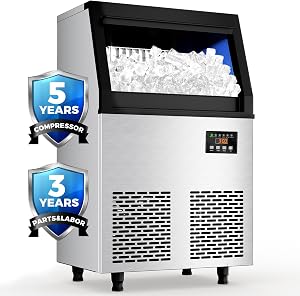 Coolski Commercial Ice Maker Machine, 150 lbs/24H, Under Counter Ice Machine, Stainless Steel Freestanding Ice Makers for Home Bar Restaurant Outdoor, Self-Cleaning, 45Pcs Ice Cubes 6Mins