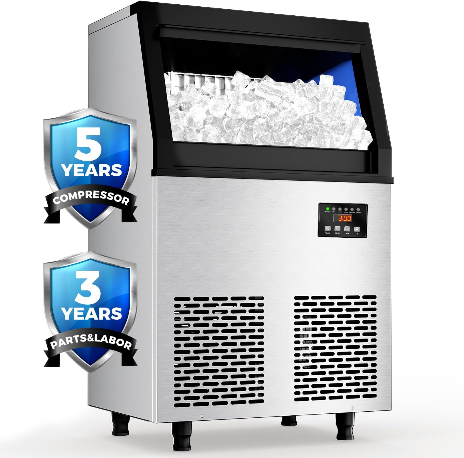 Coolski Commercial Ice Maker Machine, 200 lbs/24H Under Counter Ice Machine, Stainless Steel Freestanding Ice Makers for Restaurant, Home, Bar, Office, Party, Outdoor Activities