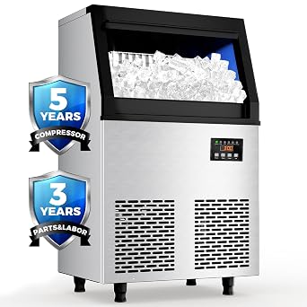 Coolski Commercial Ice Maker Machine, 150 lbs/24H, Under Counter Ice Machine, Stainless Steel Freestanding Ice Makers for Home Bar Restaurant Outdoor, Self-Cleaning, 45Pcs Ice Cubes 6Mins