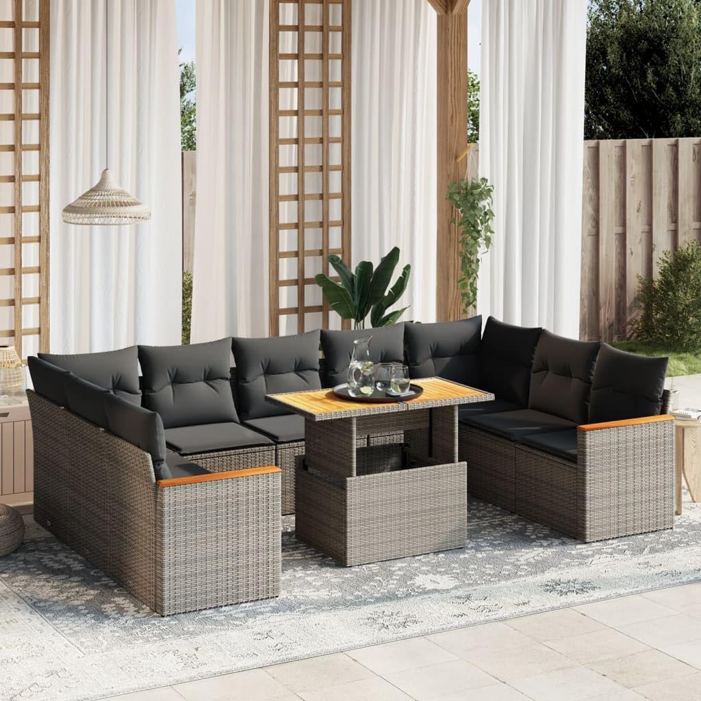 Makastle Salon de Jardin Modulaire 10 pcs Gris Résine Tressée