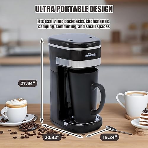 Miniatura 3 de Cafetera, cafetera de una sola porción, cafetera de una taza con filtro reutilizable y botón de control de un solo toque, cafetera portátil para