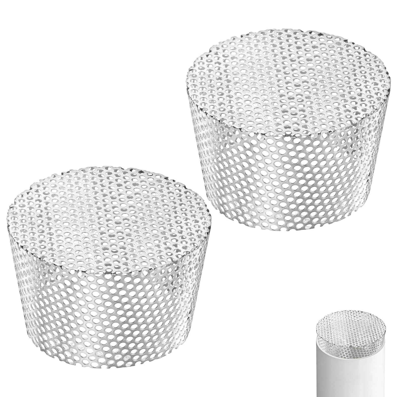 M METERXITY 2 Paquetes Terminación Malla Rejilla Ventilación Tapas, 6.3-5.31 Pulgadas ID Acero Inoxidable Cónico Escape Tubo Tapa Filtro para Prevenir Aves/Hojas/Escombros de Entrada [Plata]