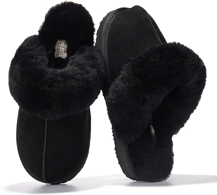 Project Cloud Genuine Leather Slippers for Women Footwear with Real Sheep Wool Lining Womens Clogs & Mule - Non-Slip Indoor/Outdoor Scuff Womens Slippers with Memory Foam Insole (Henka)