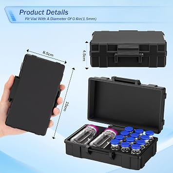 Hushee Peptide Case, 12 x 3ml & 30ml Bac Vial Storage Case Reconstitution Solution Peptide Glp1, Dual Size 30ml and 3ml 14 Slots for Vial Storage Fridge Freezer Travel