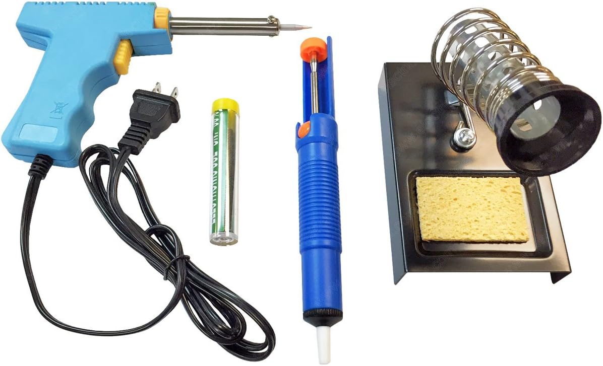 30-70W Soldering Iron Gun Set (TL-ZS-BP9302): De-Soldering Pump, Stand, Additional Solder