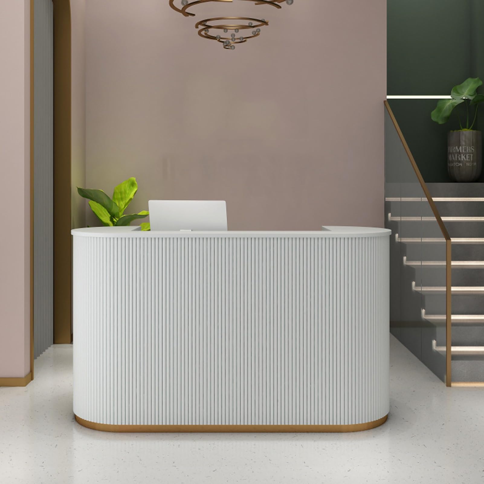 Scrivania moderna curva con serratura Ders – Slish bianco bancone ufficio per negozi di abbigliamento e caffetteria 200 x 60 x 100 cm Ele Recept Fur per aziende