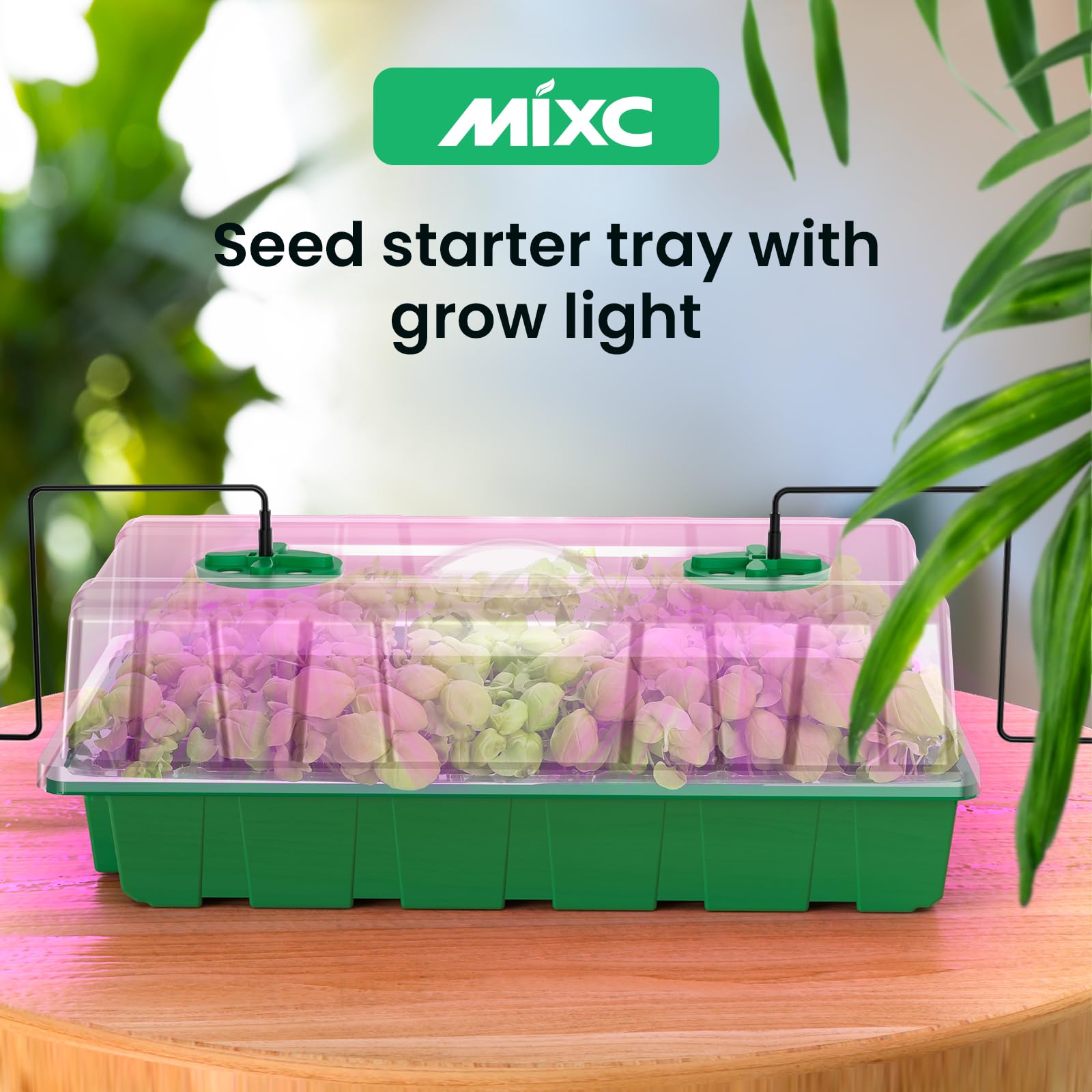 MIXC Vassoio per sementi con luci, confezione da 2 mini propagatori per la coltivazione delle piante, kit serra con cupole ventilate per l'umidità e base per l'avvio dei semi, verde