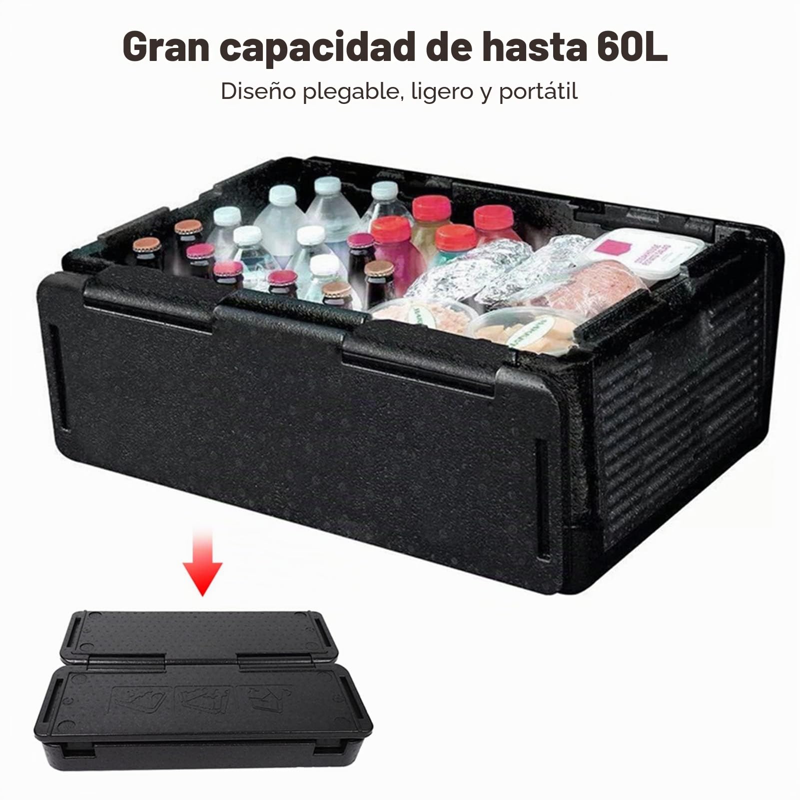 Caja Térmica Térmica para Alimentos para Exteriores, Caja Plegable para Almacenamiento de Alimentos, Bolsa Térmica Portátil Grande de 60 litros para Picnic, Camping y Actividades