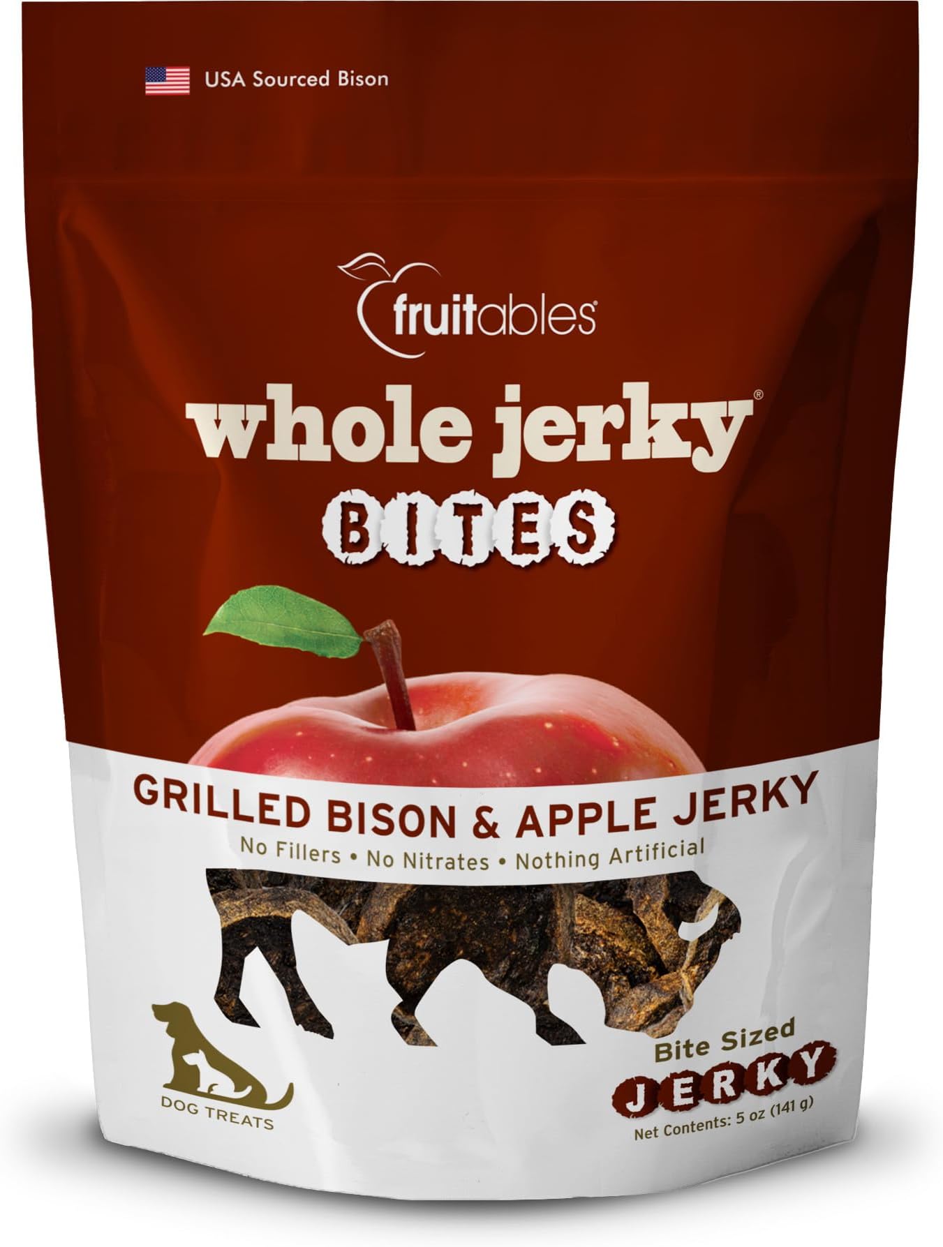 Whole Jerky Bites, Healthy Dog Treats, Puppy Essentials, Jerky Dog Treats, Made in the USA, No Artificial Ingredients, Grilled Bison & Apple Flavor, 5oz
