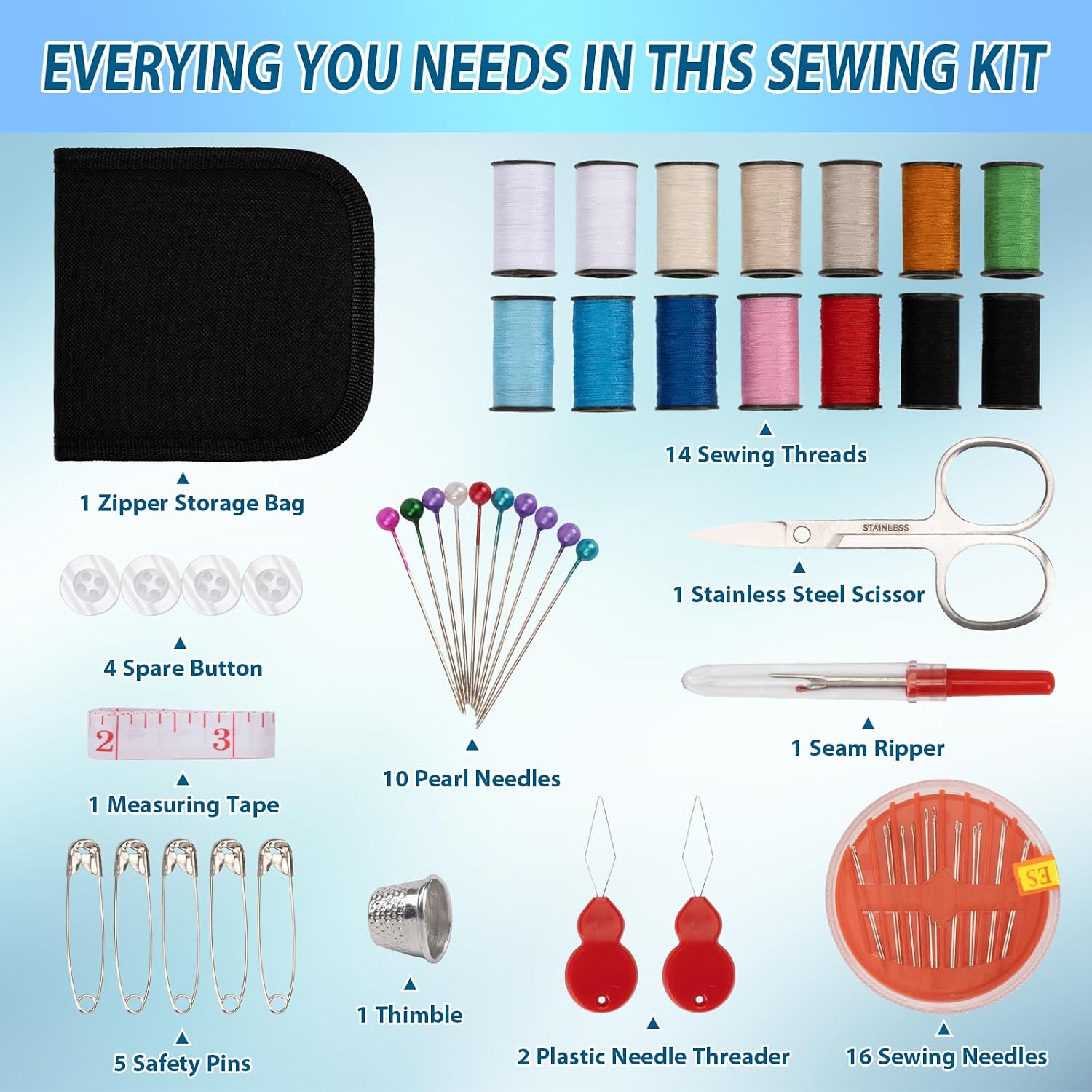 Amrules Sewing Kit for Adults,Emergency Small Mini Sewing Supplies for Grandma, Mom, Adults, Beginner, Sewing Products Include Scissors, Sewing Needles Thimble, Thread, Tape Measure thumbnail