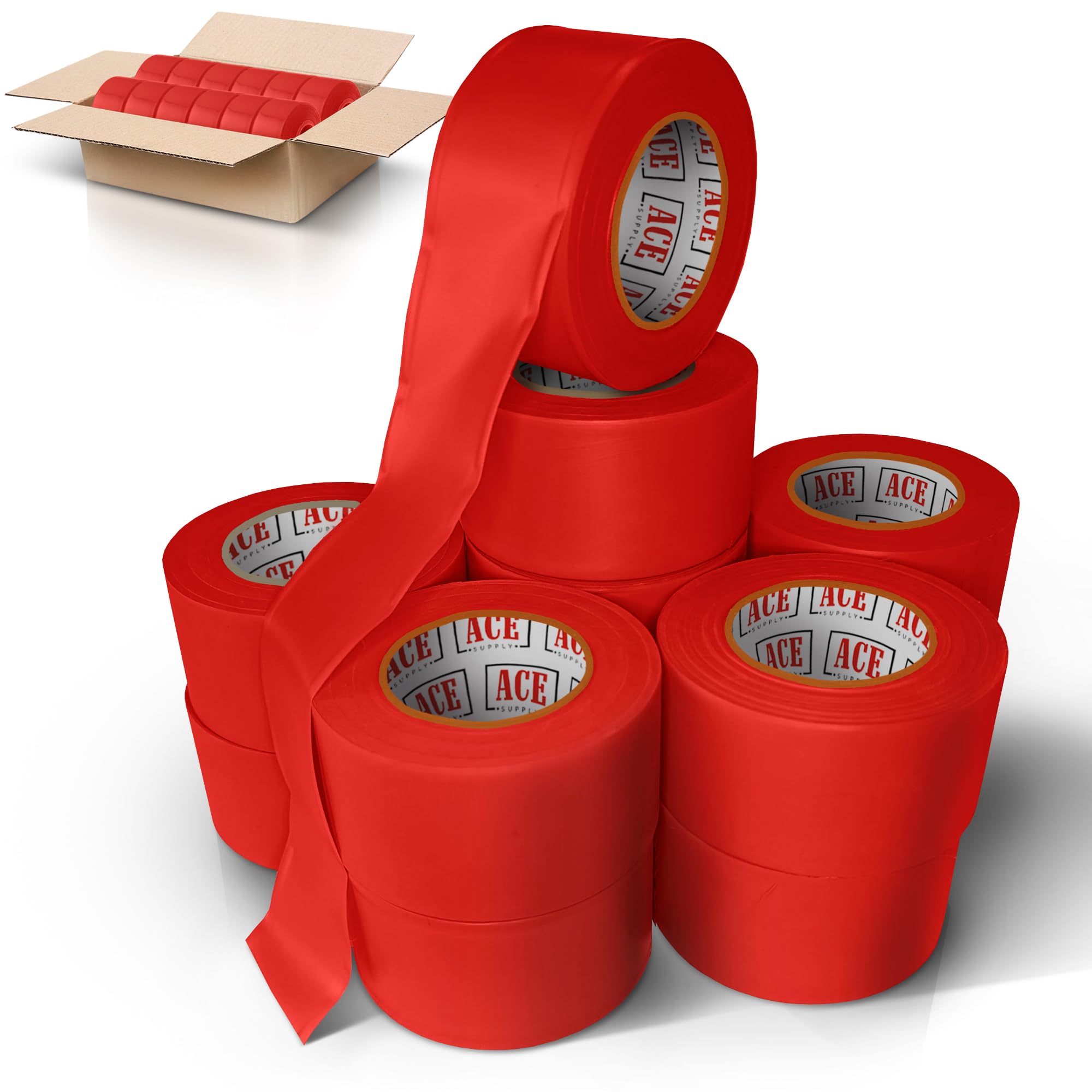 Red Flagging Tape 24 Pack - Non-Adhesive Survey Tape - 1.5 Inch Width, 150 Ft Length, 2 Mil - Tree Marking Ribbon, Surveyors Ribbon