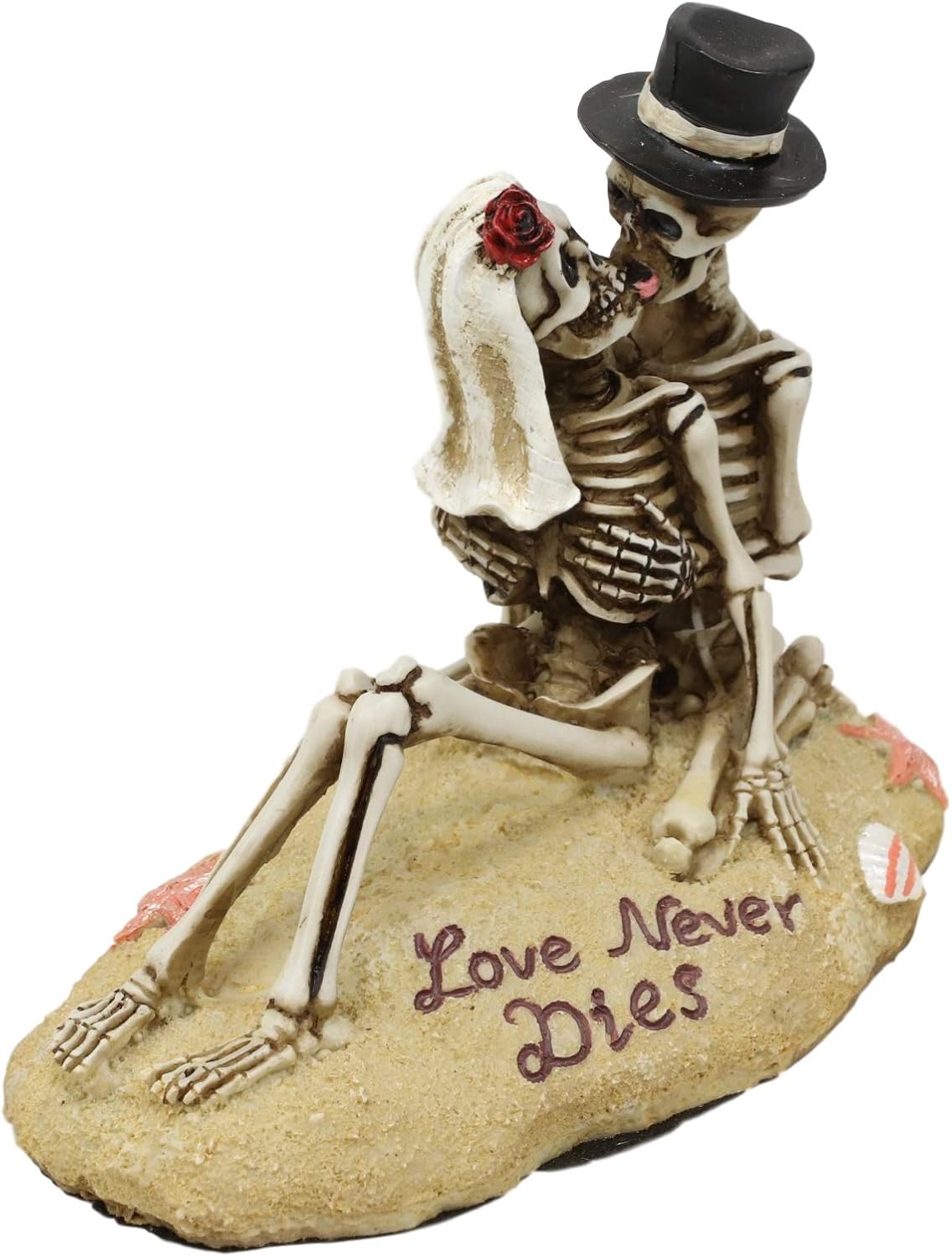 Ebros Love Never Dies Shipwrecked Castaway Wedding Skeleton Hot Couple Making Out by The Beach Statue 5.25" Long Day of The Dead Decorative Valentine Skeleton Lovers Kissing Figurine
