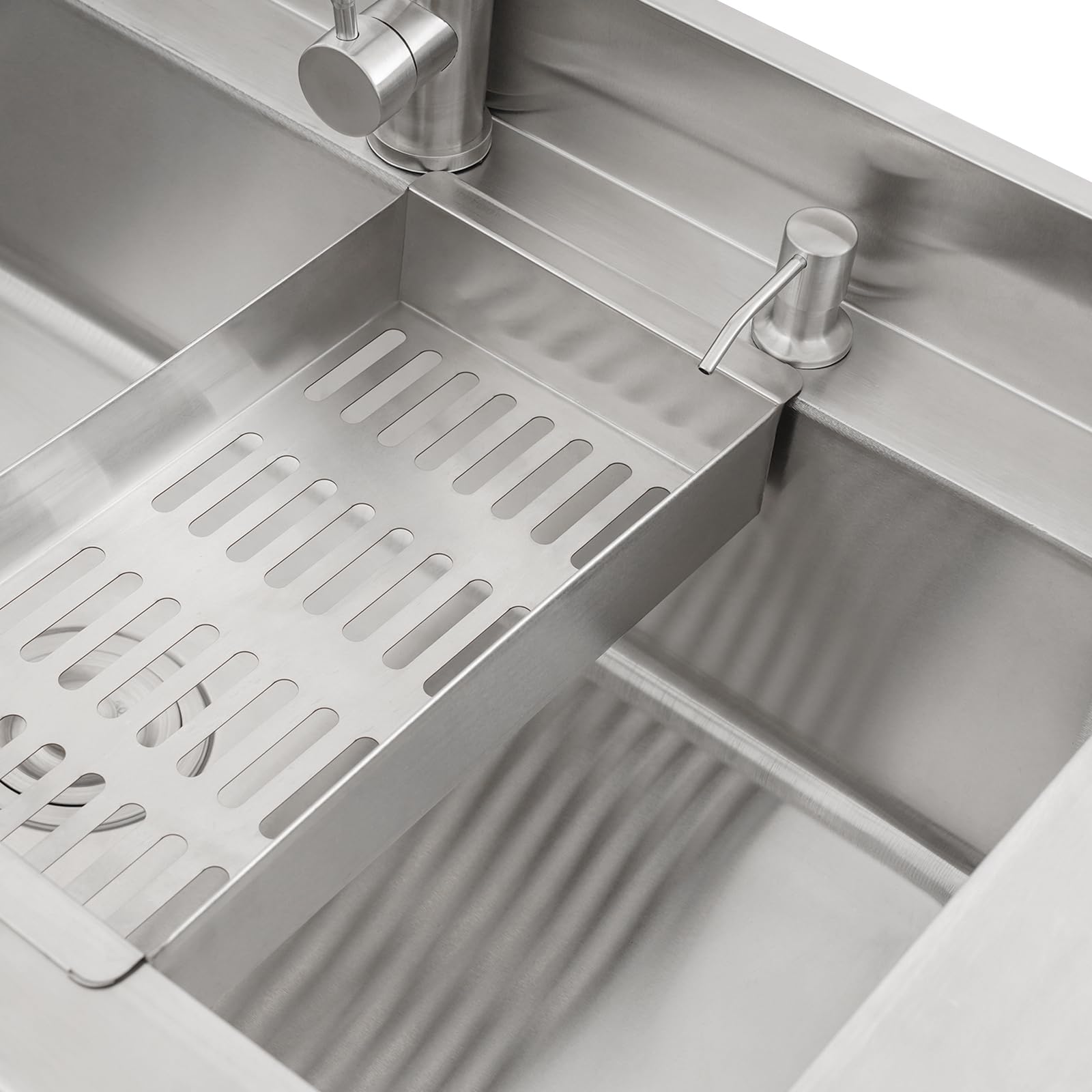 Fregadero de cocina de acero inoxidable independiente, 1 lavabo, fregadero de cocina comercial con grifo con mangueras de agua fría y caliente, fregadero para exteriores, para garaje, lavandería