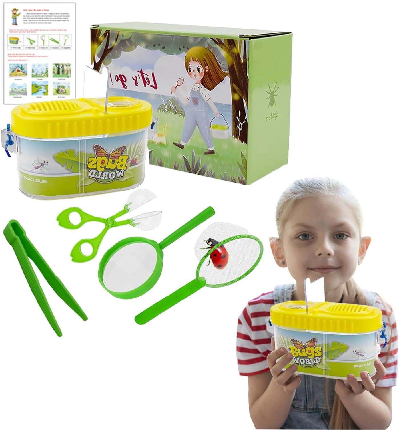 6 Pcs Outdoor Explorer Kit for Kids Insect Catching Kit Kids Toys Adventure Kit with Insect Observation Box Magnifying Glass,Tweezers, Insect Net for Boys Girls Adventure (Green)