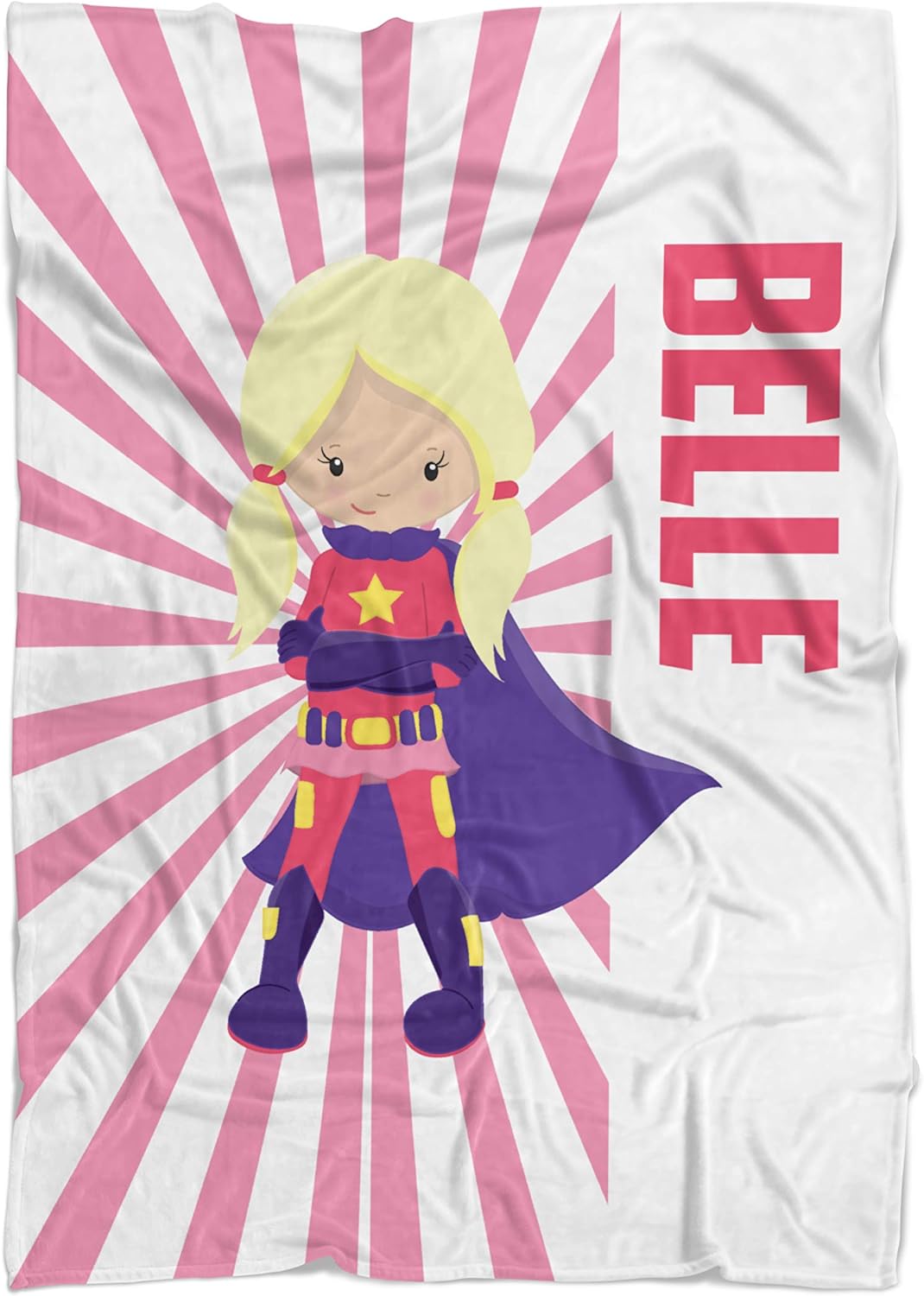 Superhero Throw Blanket - Pink Stripe Girl Superhero Personalized Name Blanket