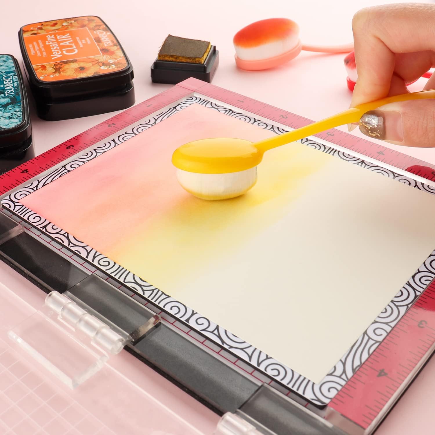 6PCS 4.75x6inch Mini Stick and Stamp Mat, Low Stcik Mat Multi-Use Low Tack Mat；for DIY Projects Paper Card Scrapbooking To Hold Project In Placeholding your stencil in place while ink blending.