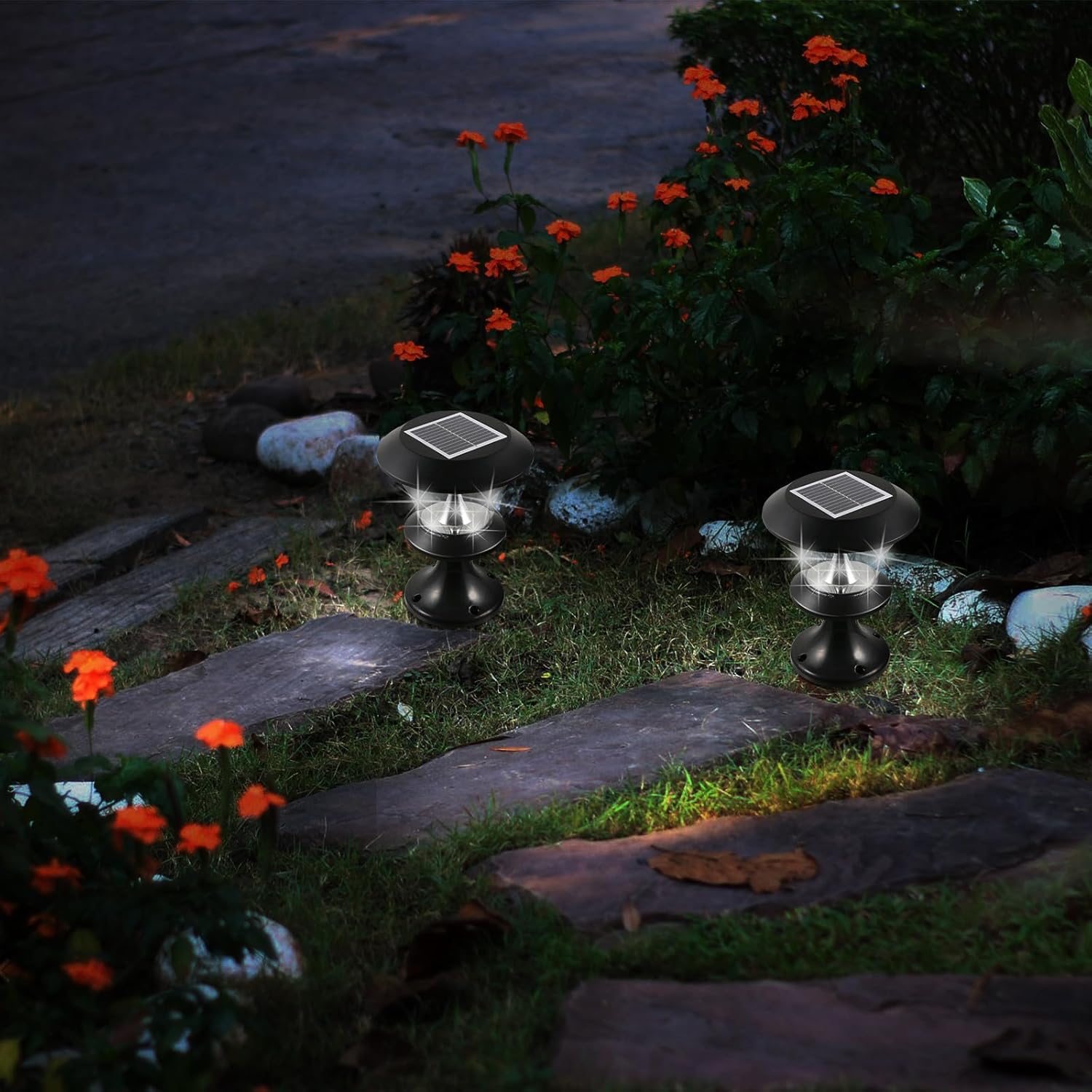 POPETPOP Solar LED Landscape Path Lights Waterproof Outdoor Lawn Garden Lighting for Patio Yard, Solar-Powered Round Pillar Lamp for Exterior Walkways