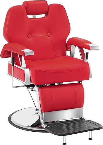 BarberPub Silla de peluquero reclinable resistente, silla hidráulica multiusos para peluquería, spa, equipo de champú de belleza 8706 (rojo)