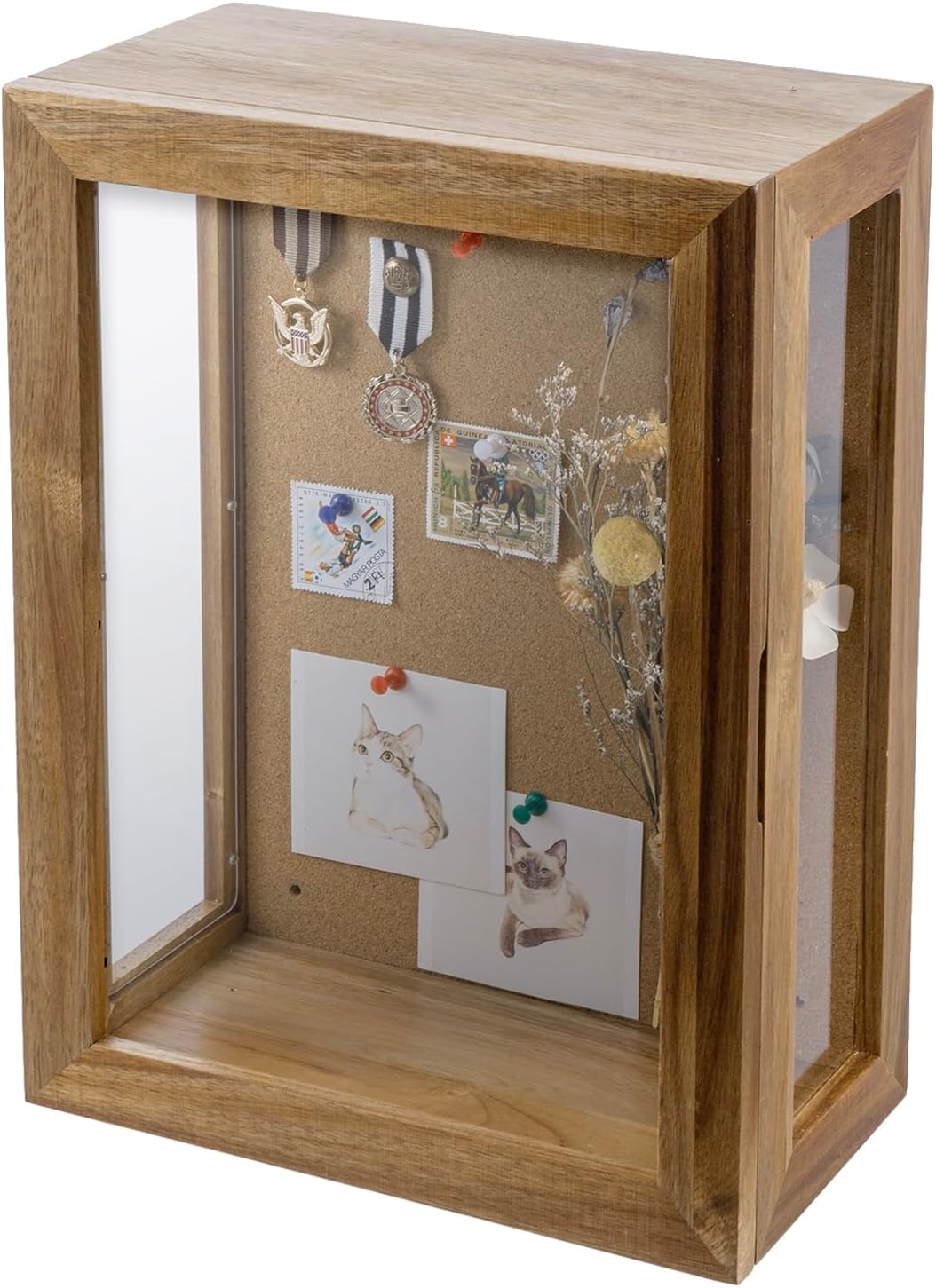 MyGift 11 x 15 Inch Wall Mounted Acacia Solid Wood Deep Shadow Box with Cork Back, Premium Clear Acrylic Viewing Panels, and Hinged Door with Magnetic Closure