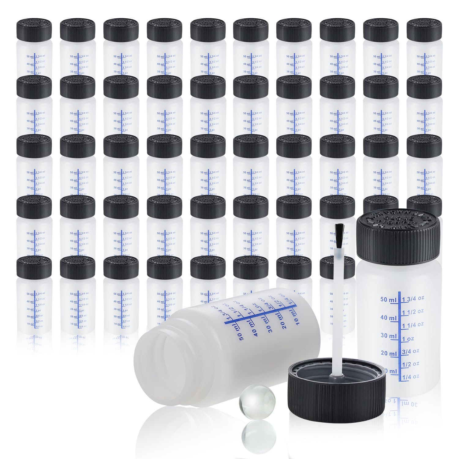 Lichamp Touch Up Paint Container, 50-Piece 2 oz Paint Touch Up Bottles with Brush, 2 Ounce (60ml) A250TP