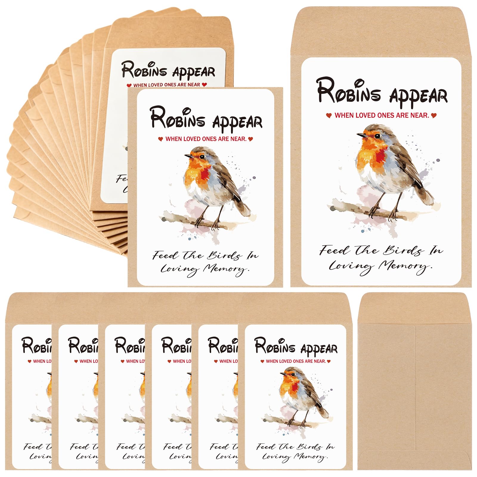 100 Pcs Funeral Seed Packets Robin Gifts Seeds Packets- Not Include Seeds Memorial Funerals Favours for Guests Feed The Bird Envelopes Celebration of Life Ideas Funeral Gifts