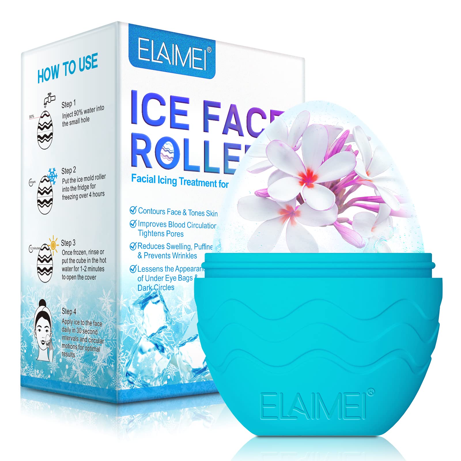 Rodillo Facial Hielo,Ice Roller Facial para Aliviar Ojos Hinchados Ayuda a Reducir Los Poros,Antiarrugas,Reutilizable Ojo Masaje con hielo mejora la elasticidad de la piel (Azul)