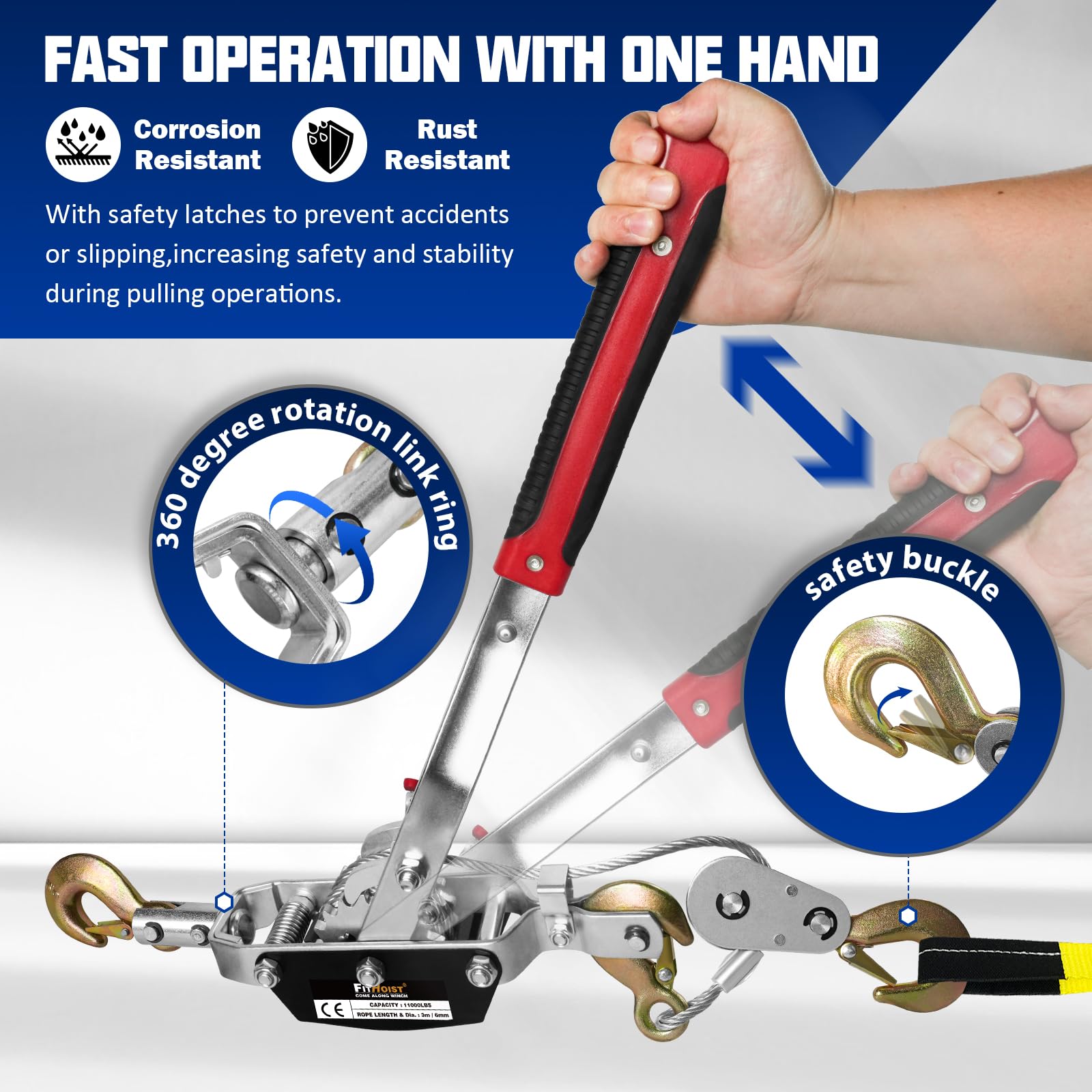 Snapklik.com : FITHOIST 5-Ton Come Along Winch Heavy Duty 11.5ft Steel ...
