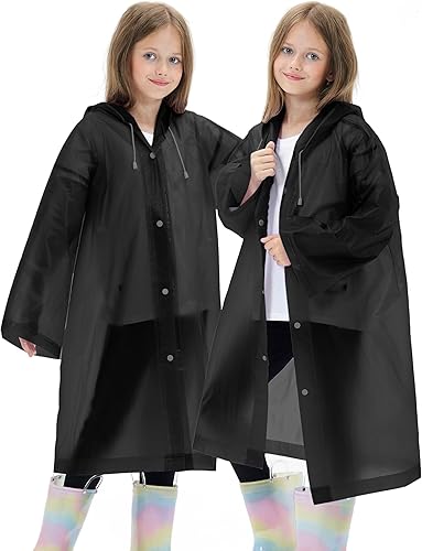 Miniatura 2 de Paquete de 2 impermeables impermeables para niños, reutilizables, ponchos de lluvia EVA, chaqueta de lluvia de emergencia para niños, niños y niñas