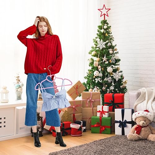 Miniatura 7 de Perchas de plástico, paquete de 30 perchas rosadas con muescas, perchas resistentes y duraderas para ropa tubular, ahorro de espacio para uso diario